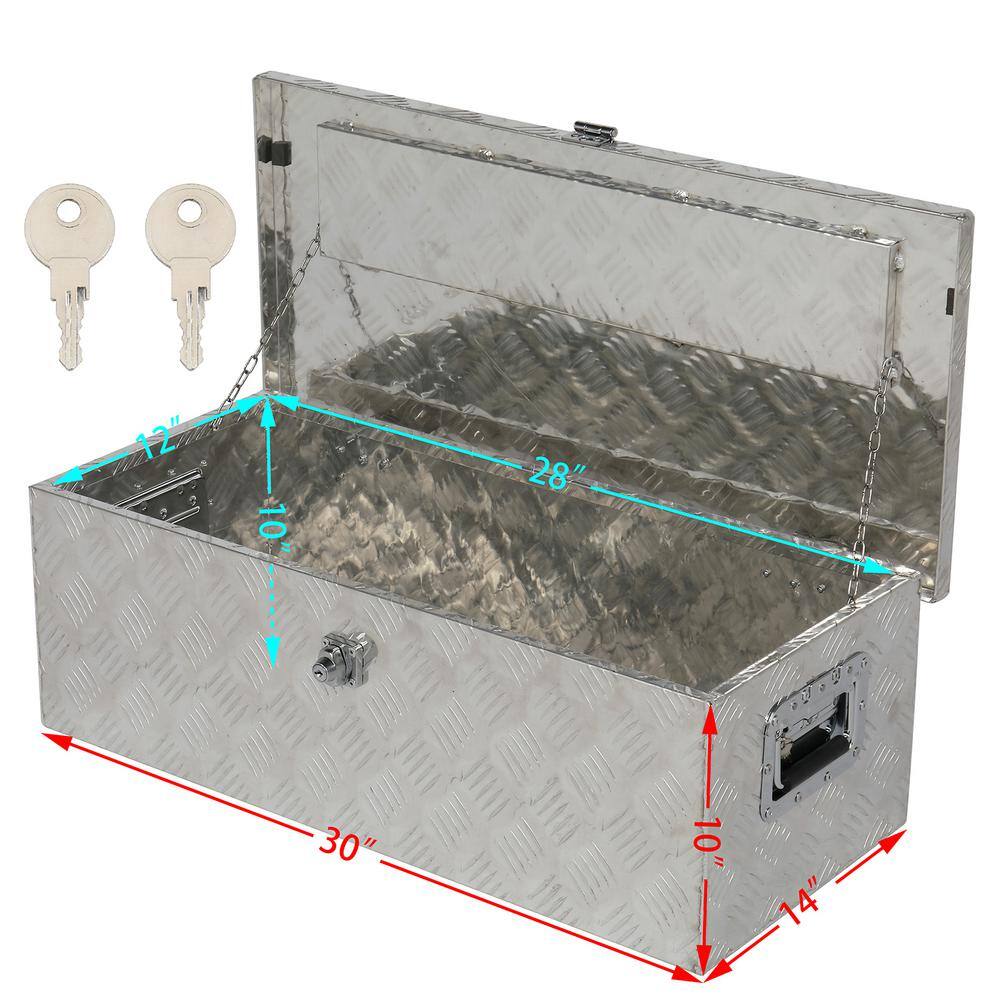 Karl home 30 in. Silver Aluminum Underbody Truck Tool Box Double RV ATV Trailer Storage Boxes with Locks Keys 664822268620