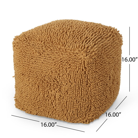 Moloney Modern Microfiber Chenille Cube Pouf  Yell...