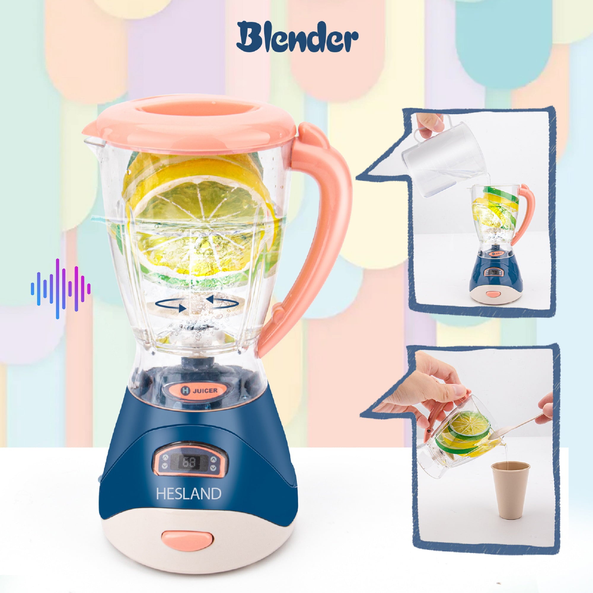 HESLAND Kids Blender Toy Mini Tiny Play Kitchen Appliance Juicer Pretend Toys Unisex Age 3-8