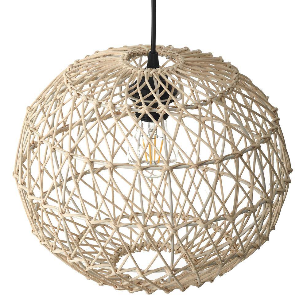 Hampton Bay Ashville 1-Light Brown Rattan Solar LED Outdoor Pendant Light with Remote Solar Panel 99100