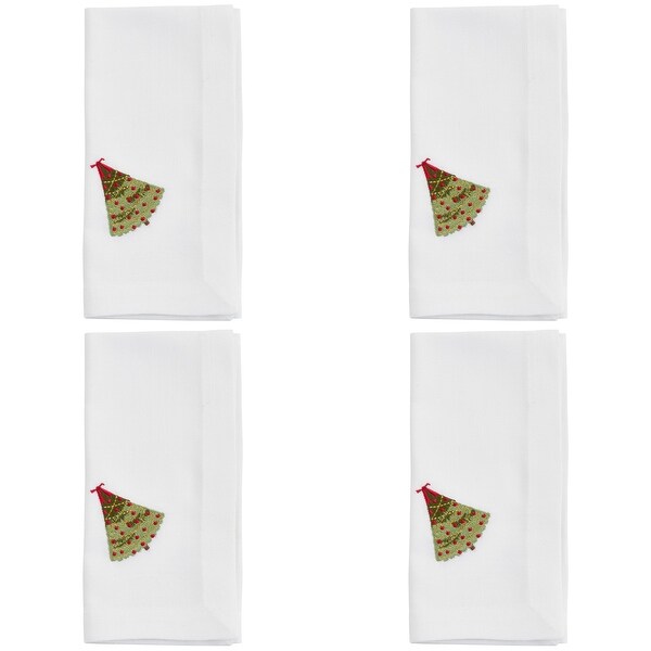 Embroidered Table Napkins With Christmas Tree Design (Set of 4)