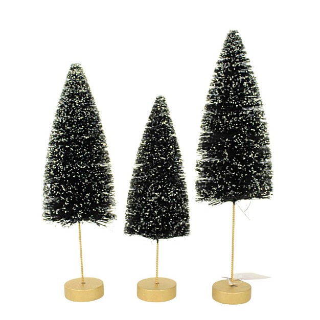 Bethany Lowe Back To Black Trees Set Of Three Bottle Brush Trees 12 5 Inches Set Of Three Bottle Brush Trees Lc1629 Sisal Black