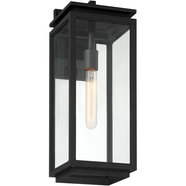 High Modern Outdoor Wall Light Fixture Mount Porch House Weatherproof Matte Black Die Cast Metal Clear Glass Shade