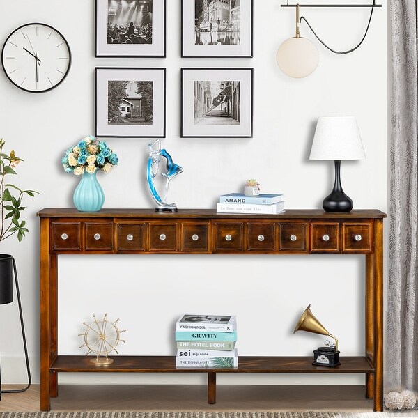 Entryway Long Console Table with Different Size Drawers and Shelf