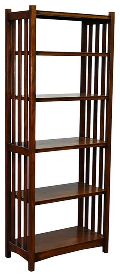 Crafters and Weavers Arts and Crafts Wood Bookcase in Walnut Finish   Craftsman   Bookcases   by Homesquare  Houzz