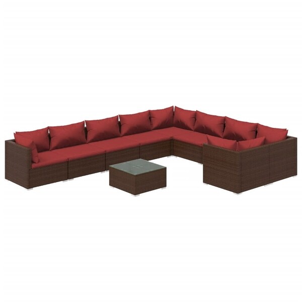 10 Piece Patio Lounge Set with Cushions Poly Rattan Brown - Overstock - 36365345