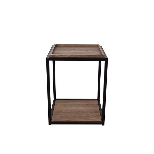 Nathan James Nash End Table with Tray Top Shelves and Metal Frame