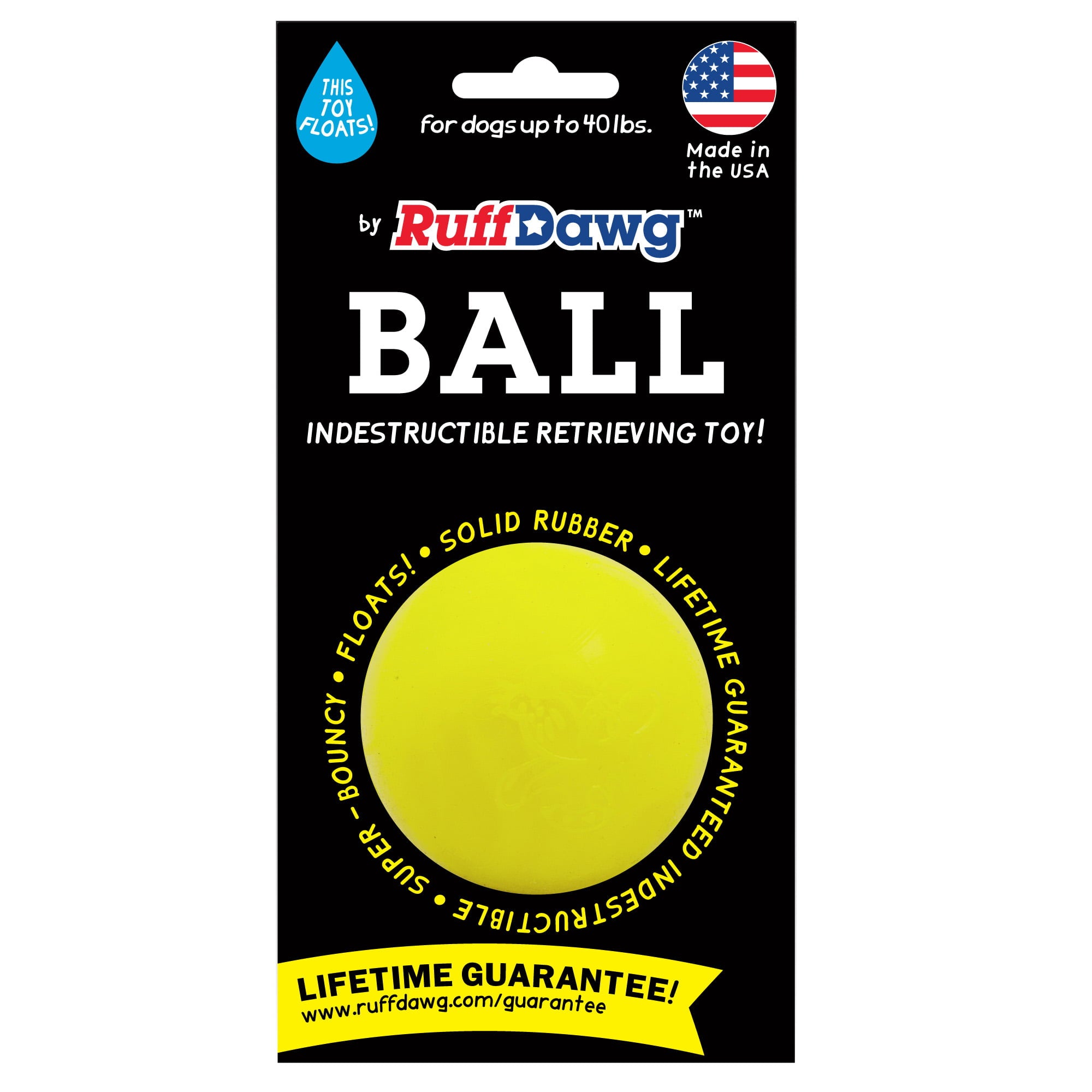 Ruff Dawg Indestructible Retrieving Ball Rubber Dog Toy， Color Varies