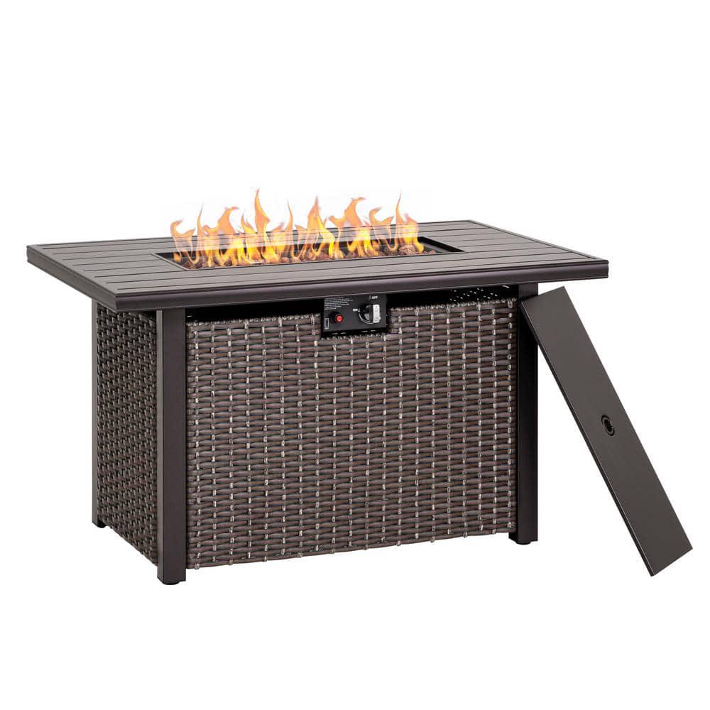 Nuu Garden 44 in Aluminum Wicker Propane Gas Fire Pit Table 50000 BTU Brown