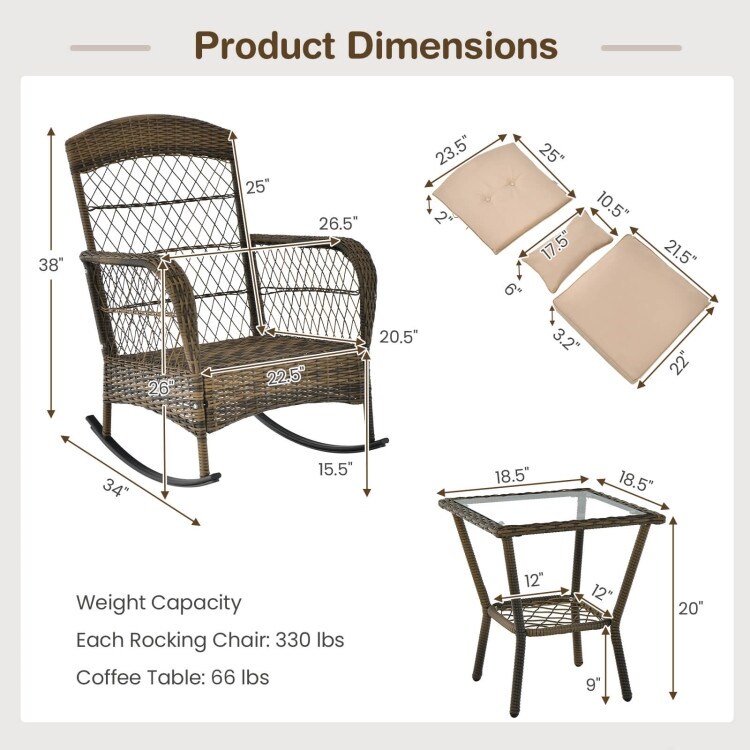 3 Pieces Outdoor Hand Woven PE Rattan Conversation Set with Tempered Glass Side Table Beige   N/A