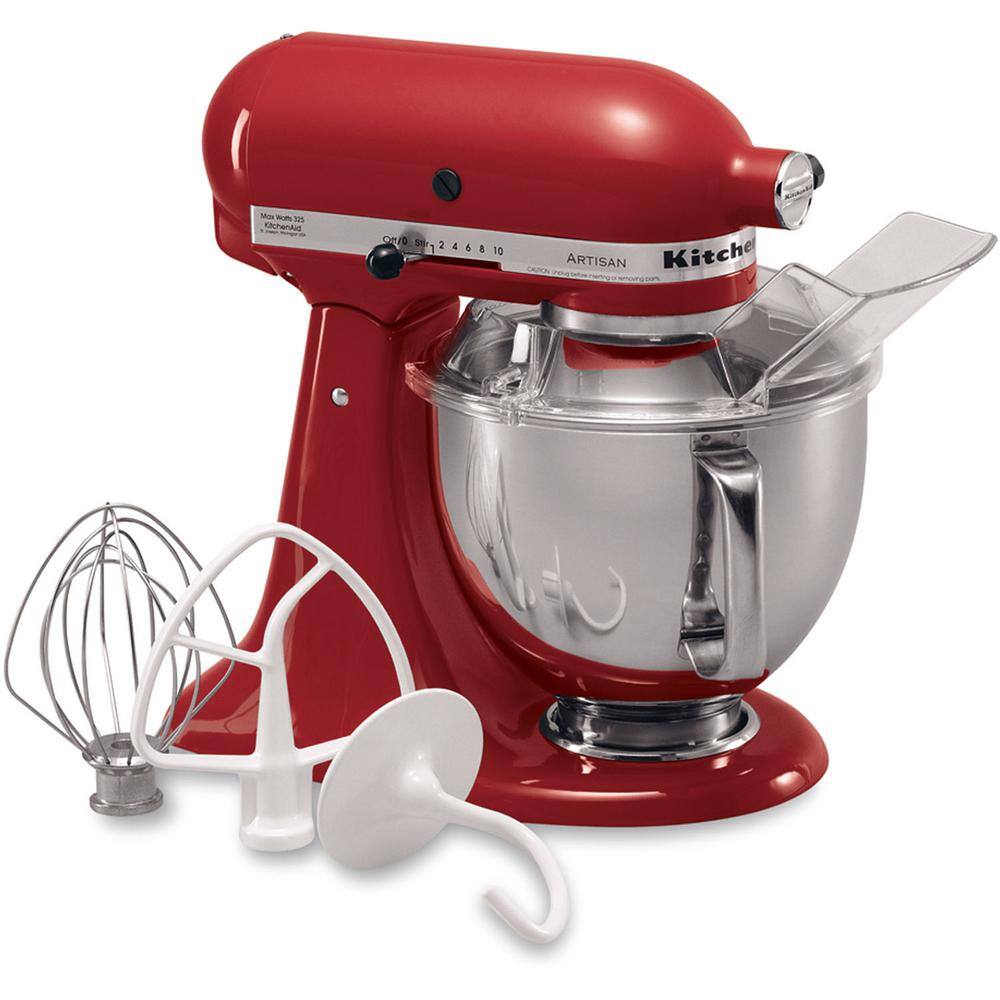 KitchenAid Artisan 5 Qt. 10-Speed Empire Red Stand Mixer with Flat Beater 6-Wire Whip and Dough Hook Attachments KSM150PSER