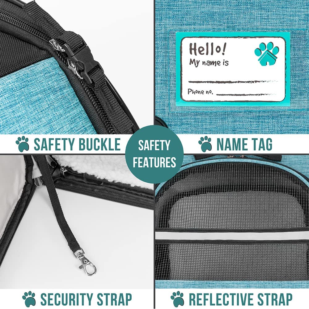 Dog Cat Backpack Carrier, Expandable Pet Carrier Backpack for Travel Hiking, Small Medium Dog Puppy Large Cat Carrying Backpack, Airline Approved Ventilated Soft Back Support, 18 lbs, Teal Blue