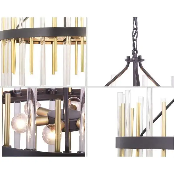 Orrizo Collection 6-Light Matte Black Clear Glass Luxe Chandelier Light - 8.380