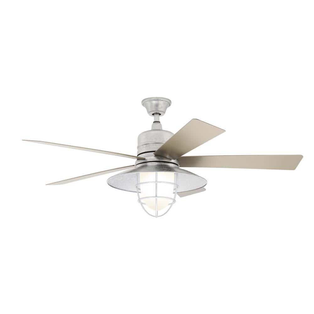 Home Decorators Collection Grayton 54 in LED IndoorOutdoor Galvanized Ceiling Fan with Light Kit and Remote Control