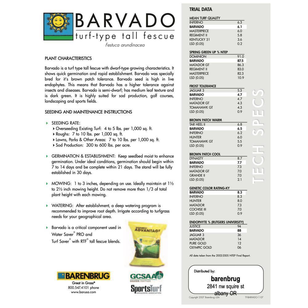 Barenbrug 50 lb. Barvado Tall Fescue Grass Seed 25079