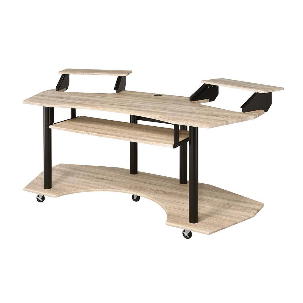 Acme Furniture Eleazar 40 in. Curve Natural Oak Metal Music Recording Studio Computer Desk 92892