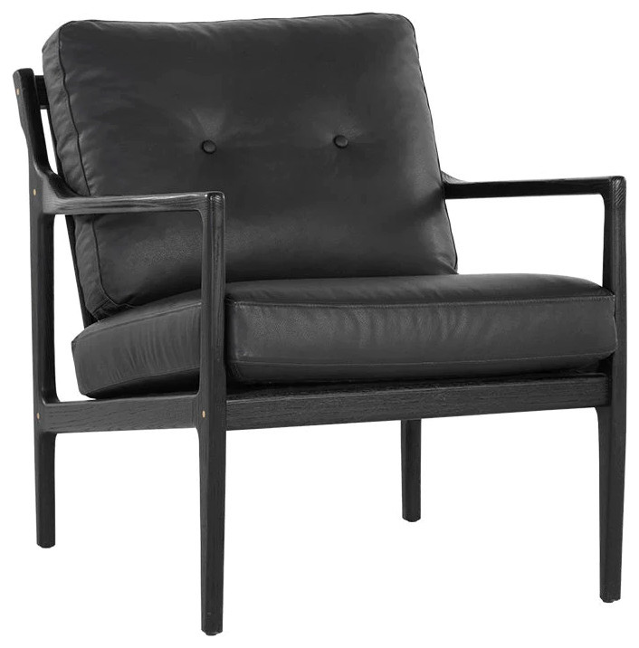 Phalen Lounge Chair  Black  Black Leather   Midcentury   Armchairs And Accent Chairs   by Peachtree Fine Furniture  Houzz