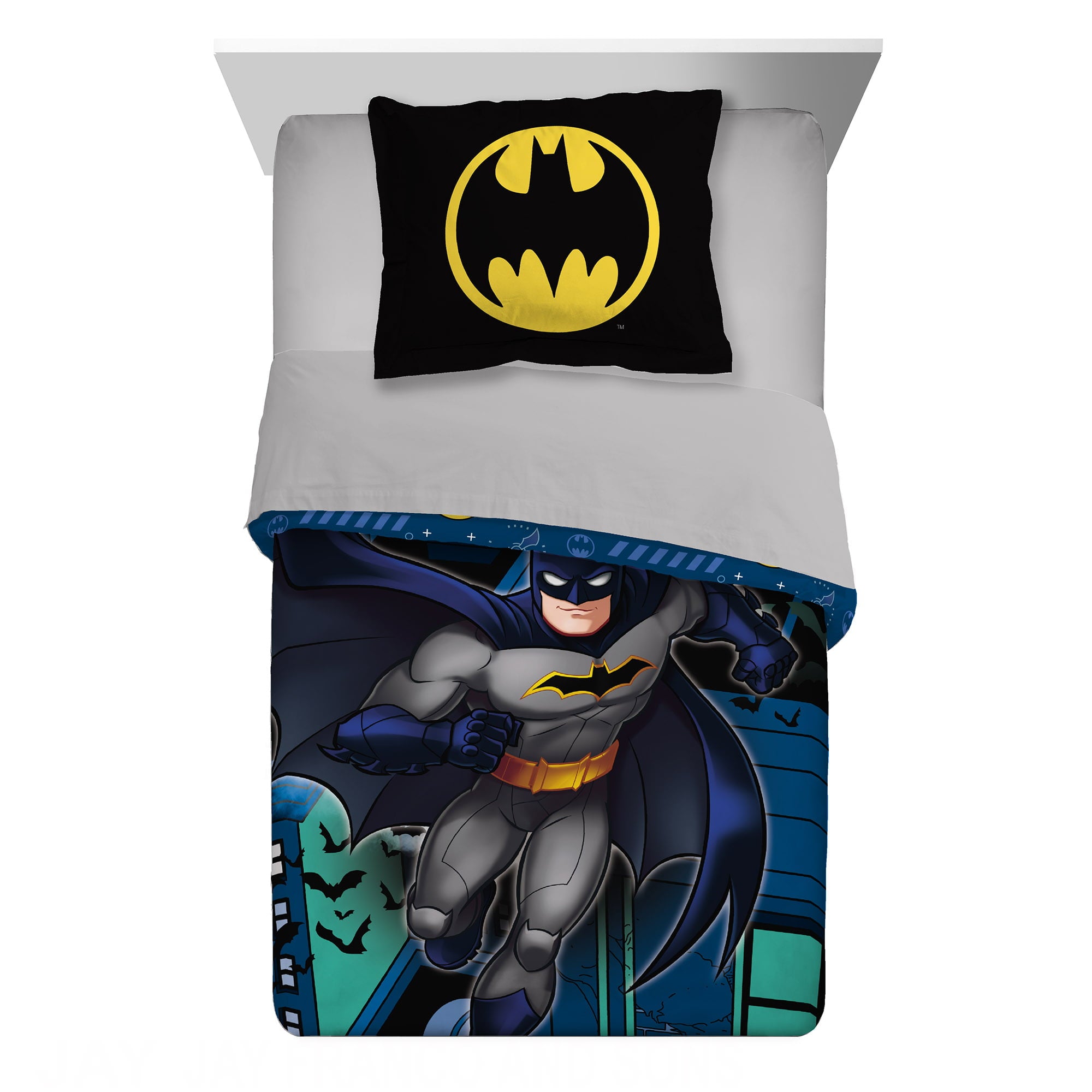 Batman Kids Comforter and Sham， 2-Piece Set， Twin/Full， Reversible， Blue， Warner Bros