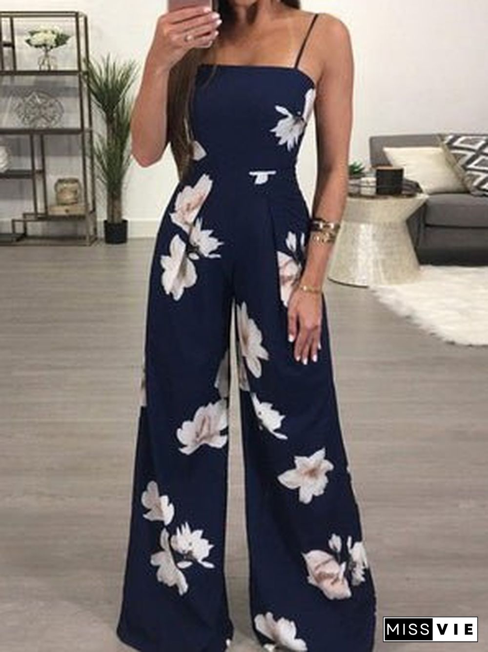 Women'S Jumpsuits Printed Sling Open Back Jumpsuit