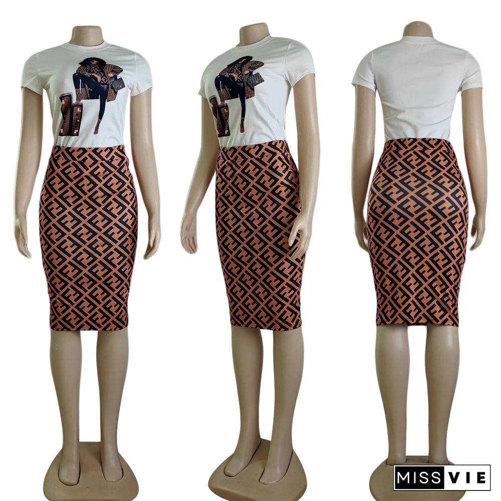 Commuter Short Sleeve T Shirt Midi Skirt 2 Piece Set