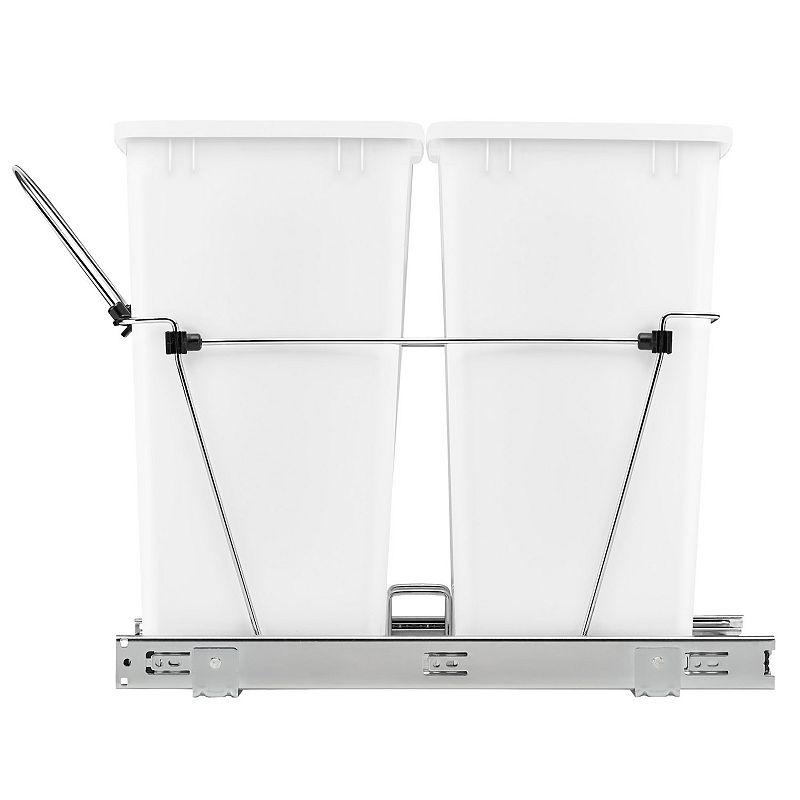 Rev-A-Shelf Double Pull Out Trash Can 35 Qt for Kitchen， White， RV-18KD-11C S