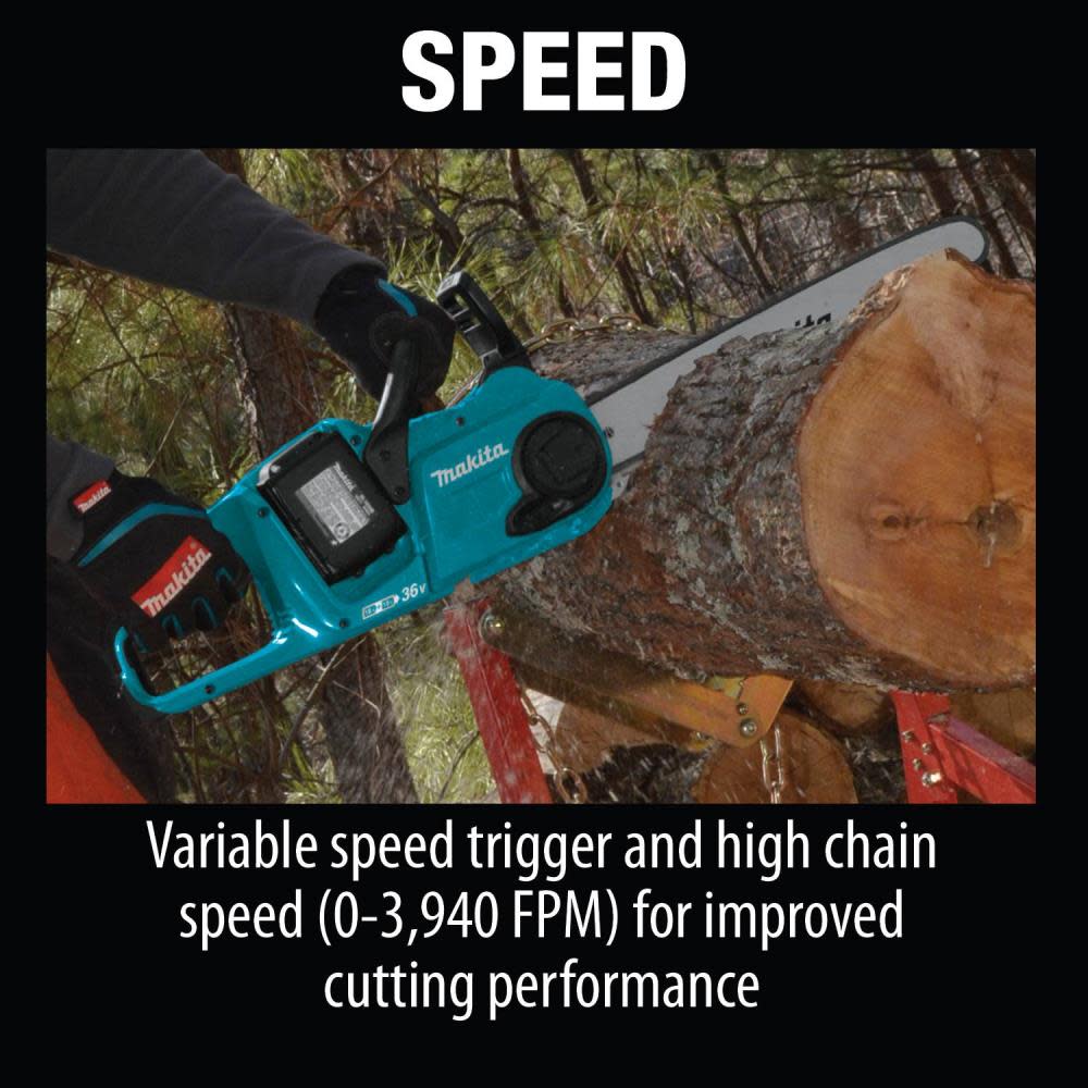 Makita 18V X2 (36V) LXT? Lithium-Ion Brushless Cordless 16 Chain Saw Kit with 4 Batteries (4.0Ah) ;