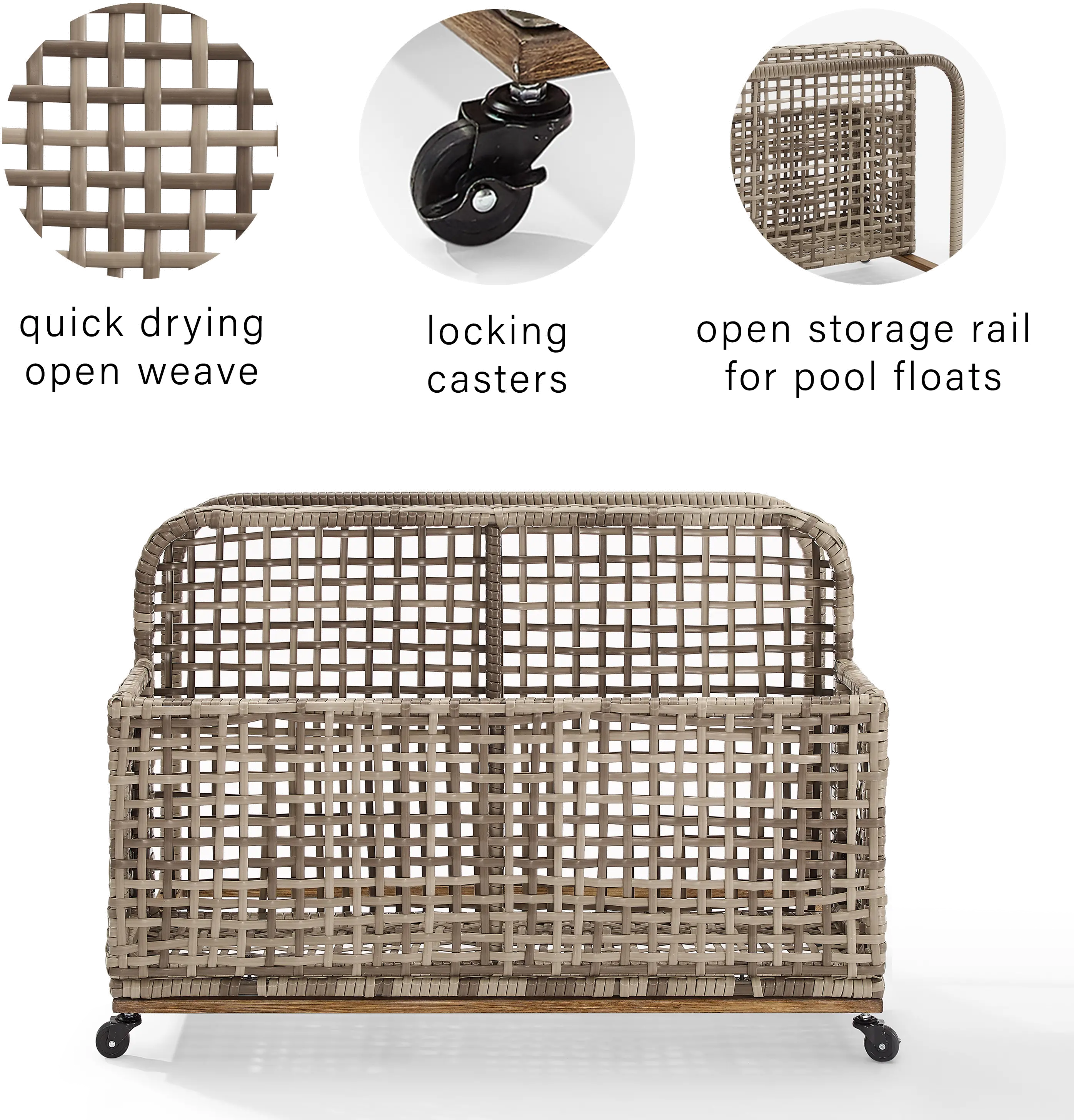 Ridley Outdoor Wicker And Metal Pool Storage Caddy