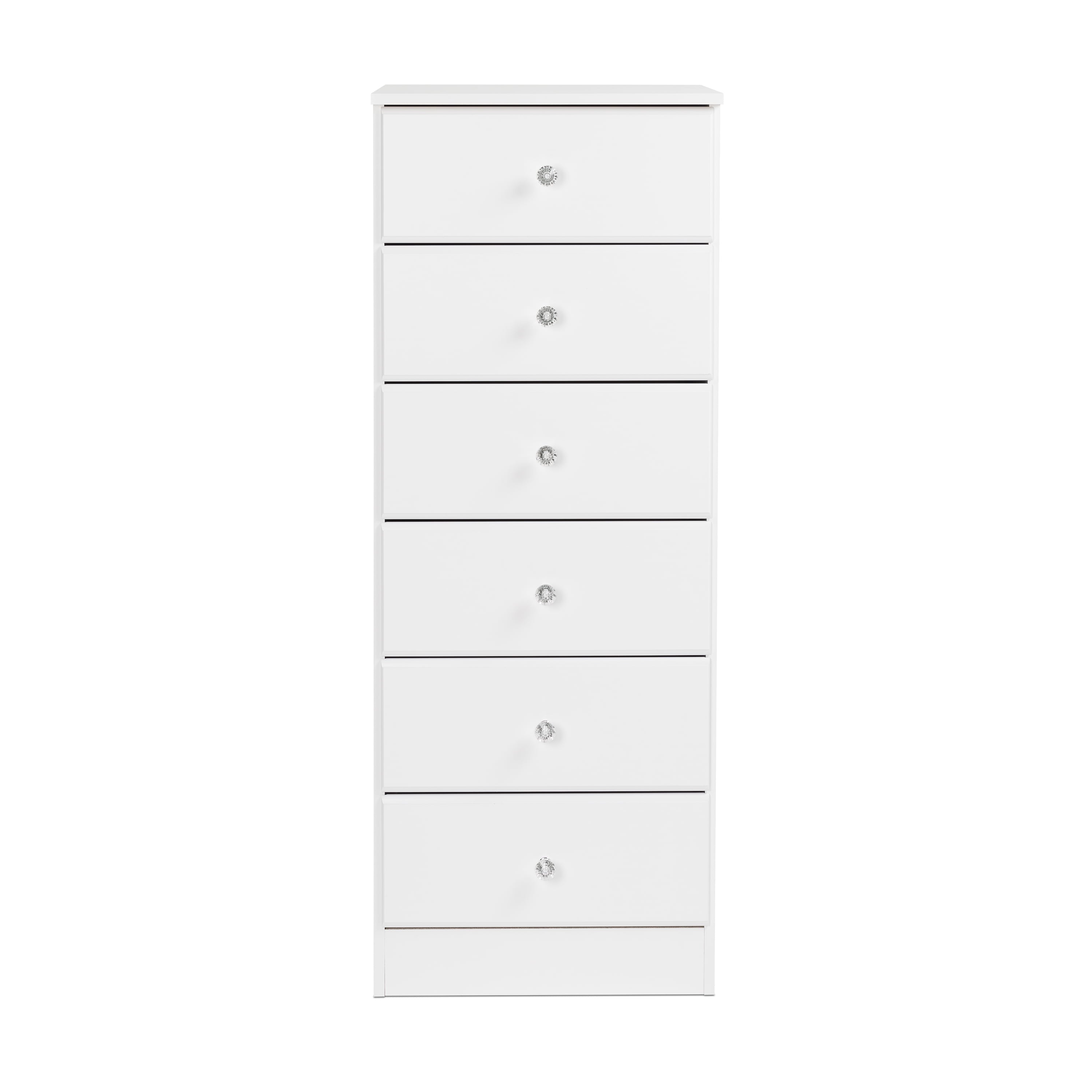 Prepac Astrid 6 Drawer Tall Dresser with Acrylic Knobs, White