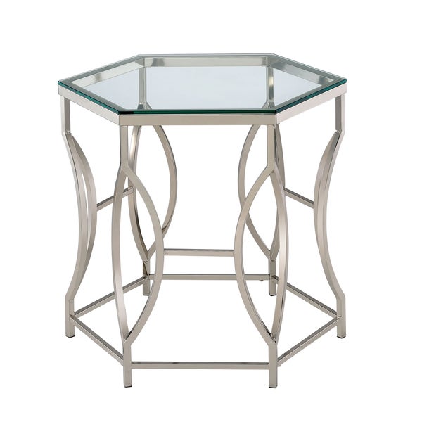 Furniture of America Talm Contemporary Chrome 26-inch Glass Top Side Table