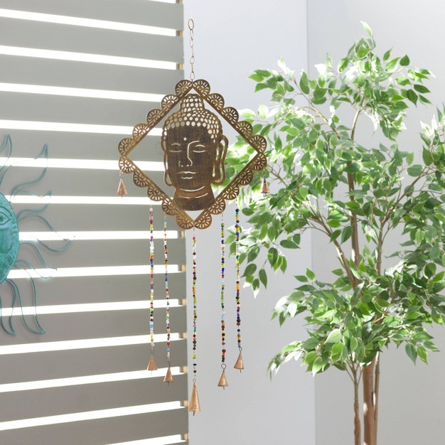 X 14 quot Eclectic Metal Buddha Windchime With Beaded Strands Gold Olivia amp May