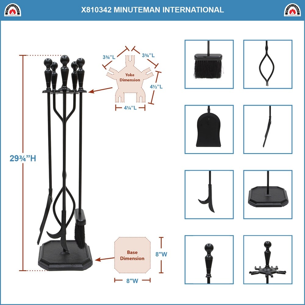 Minuteman International Plymouth Set of 4 Fireplace Tools w/Rectangular Base  29.5 Inch Tall  Black