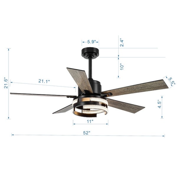 52 In LED Matte Black Ceiling Fan with Light Remote(5-blade) Shopping - The Best Deals on Ceiling Fans | 40798192