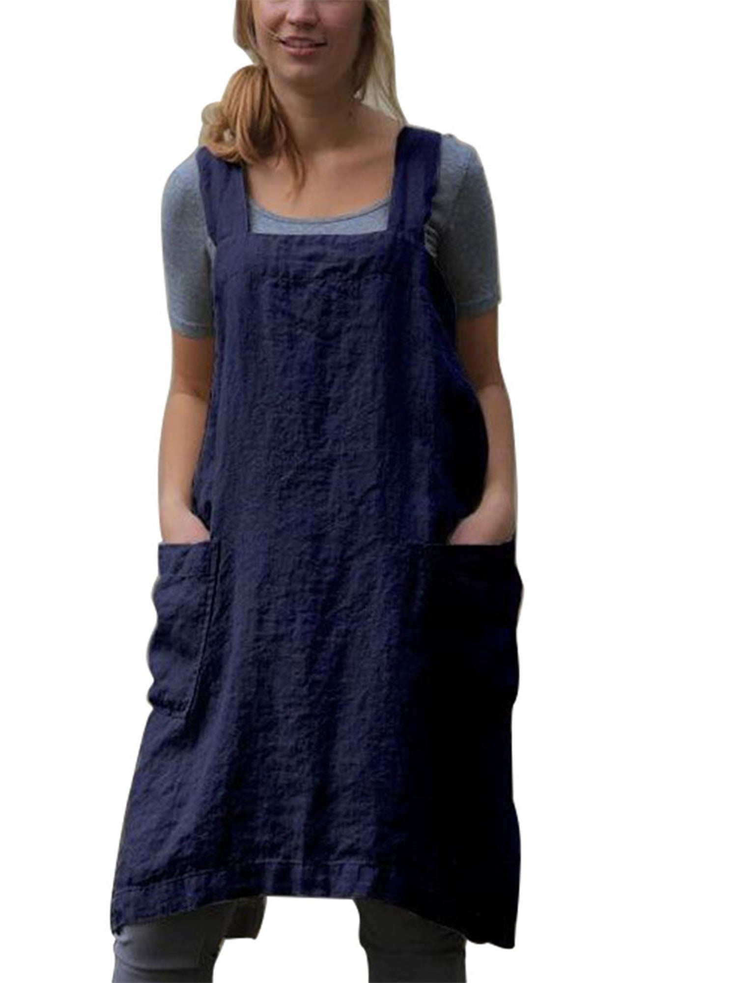 Seyurigaoka Cotton Linen Aprons， Solid Color Cross Bandage X Shape Back Kitchen