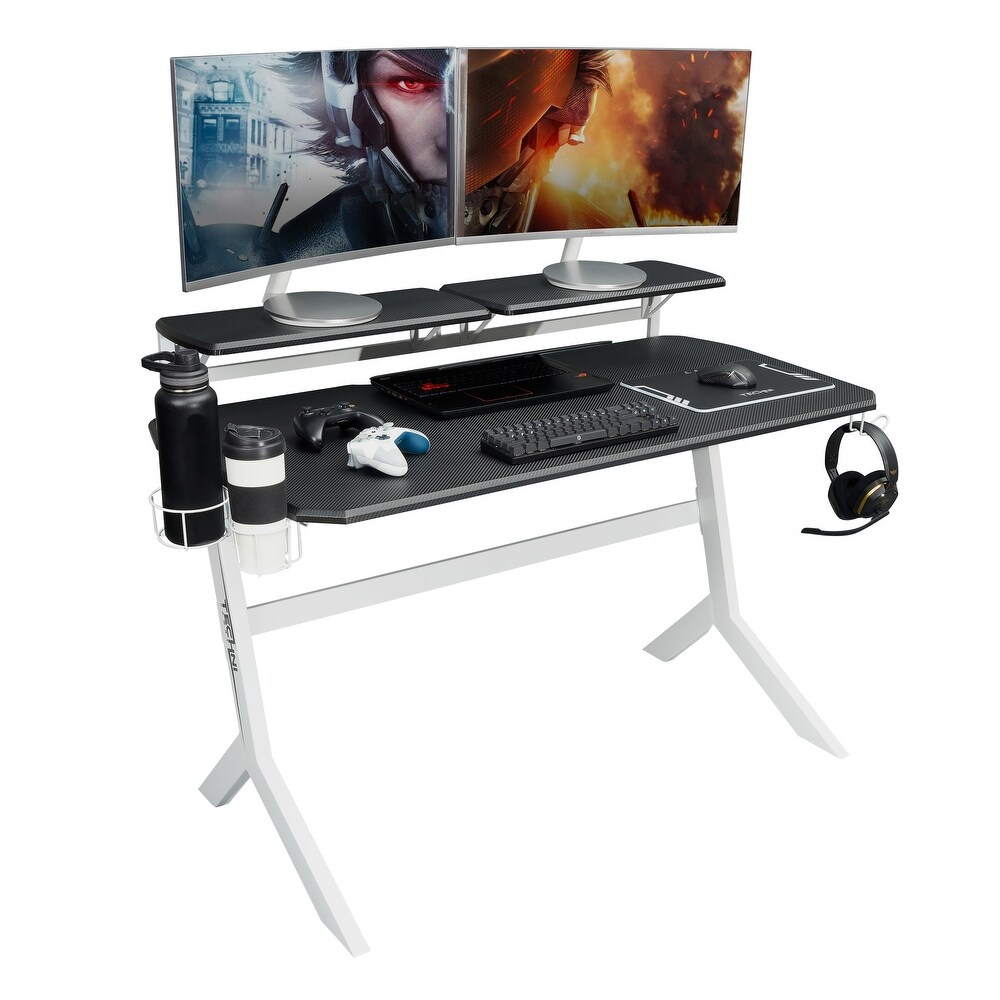 Dual Monitor Accommodating Desk with Elevated and Removable Stable Dual Shelves