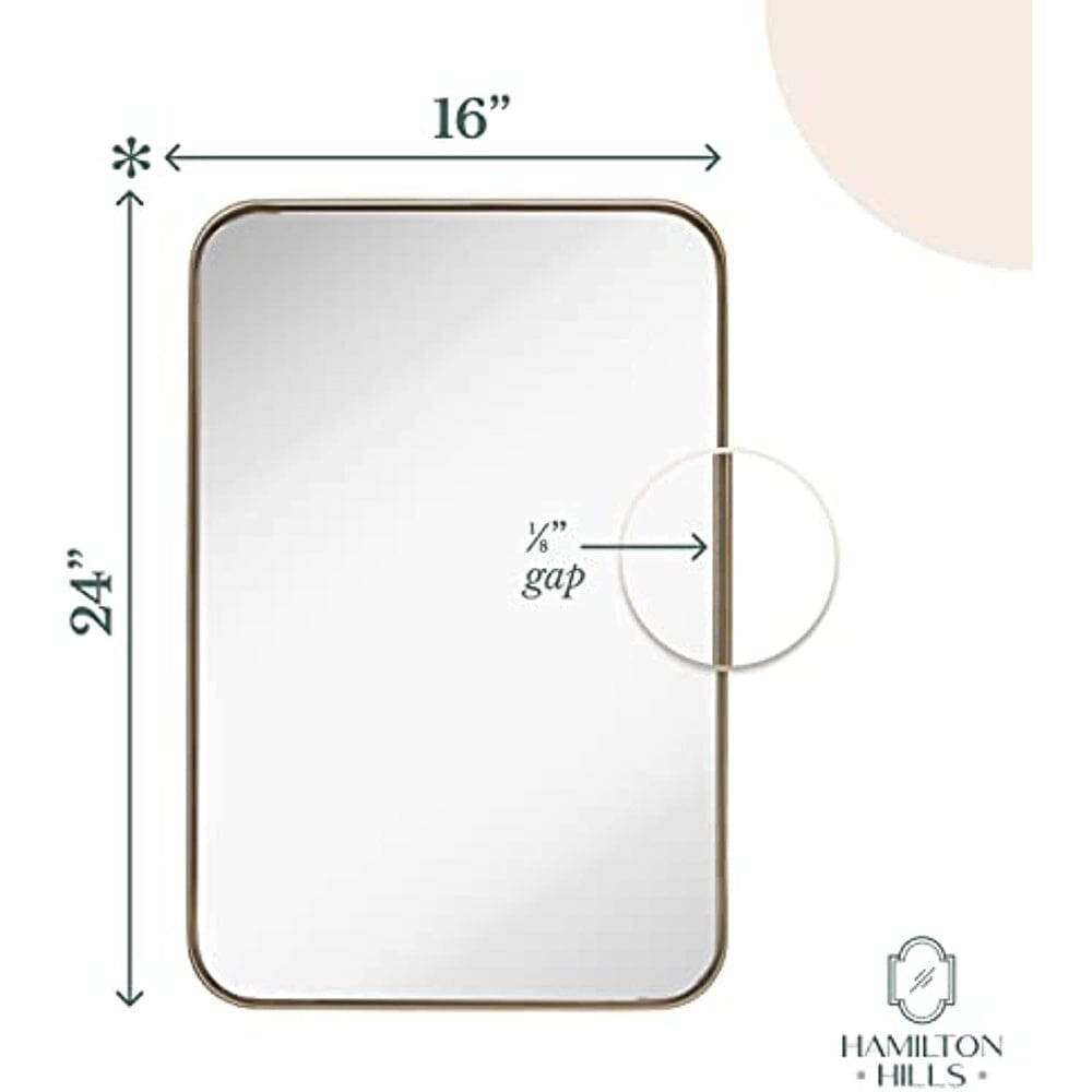 Contemporary Brushed Metal Wall Mirror | Glass Panel Gold Framed Rounded Corner Deep Set Design (16