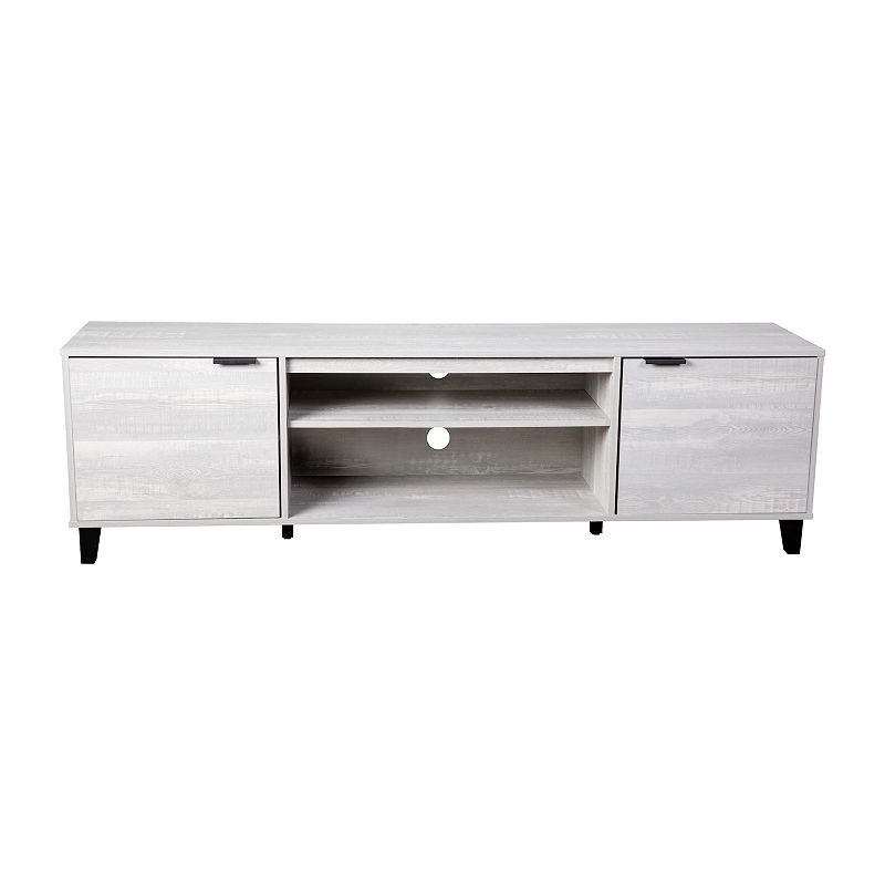 Merrick Lane Walter Mid-Century Modern TV Stand with Adjustable Open Shelves and Two Doors