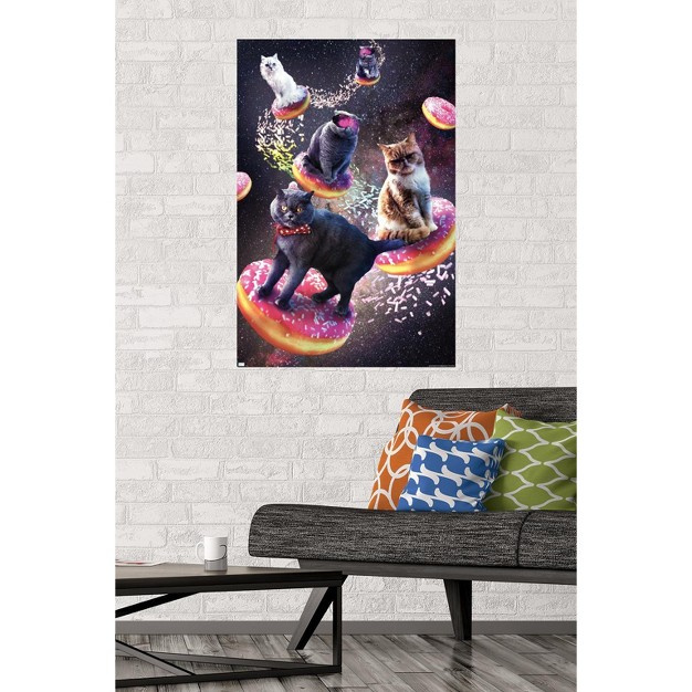 Trends International James Booker Galaxy Space Cats Riding Donuts Unframed Wall Poster Prints