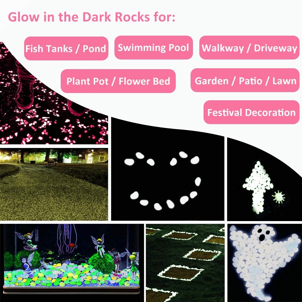 Baofu 100Pcs Luminous Stone Glow in The Dark Pebbles Rocks Decor for Walkway Yard Grass Fish Tank Pink