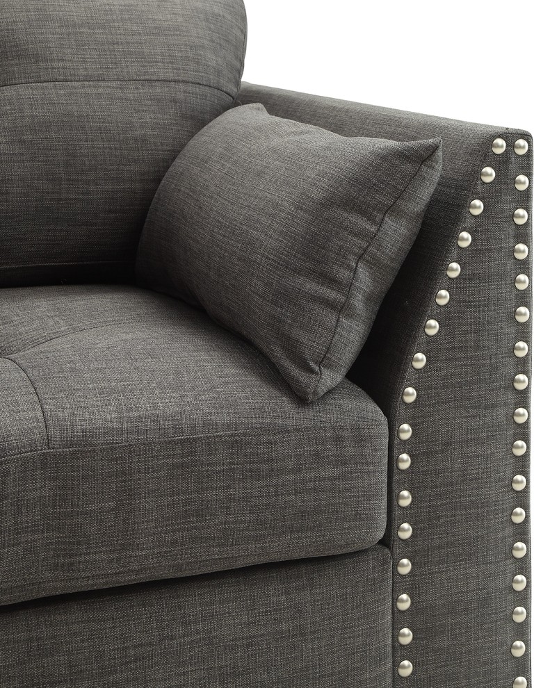 ACME Laurissa Loveseat with 4 Pillows  Light Charcoal Linen   Transitional   Loveseats   by Acme Furniture  Houzz