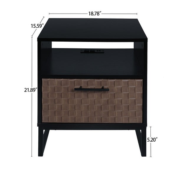 1-Door Nightstand with USB Charging Ports， Storage Bedside Table - - 36966220