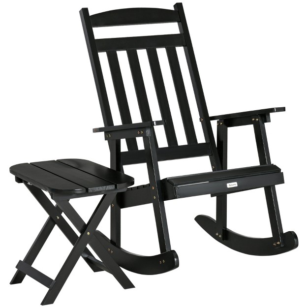 Outsunny Wooden Rocking Chair Set 2 piece Outdoor Porch Rocker With Foldable Table For Patio Backyard And Garden