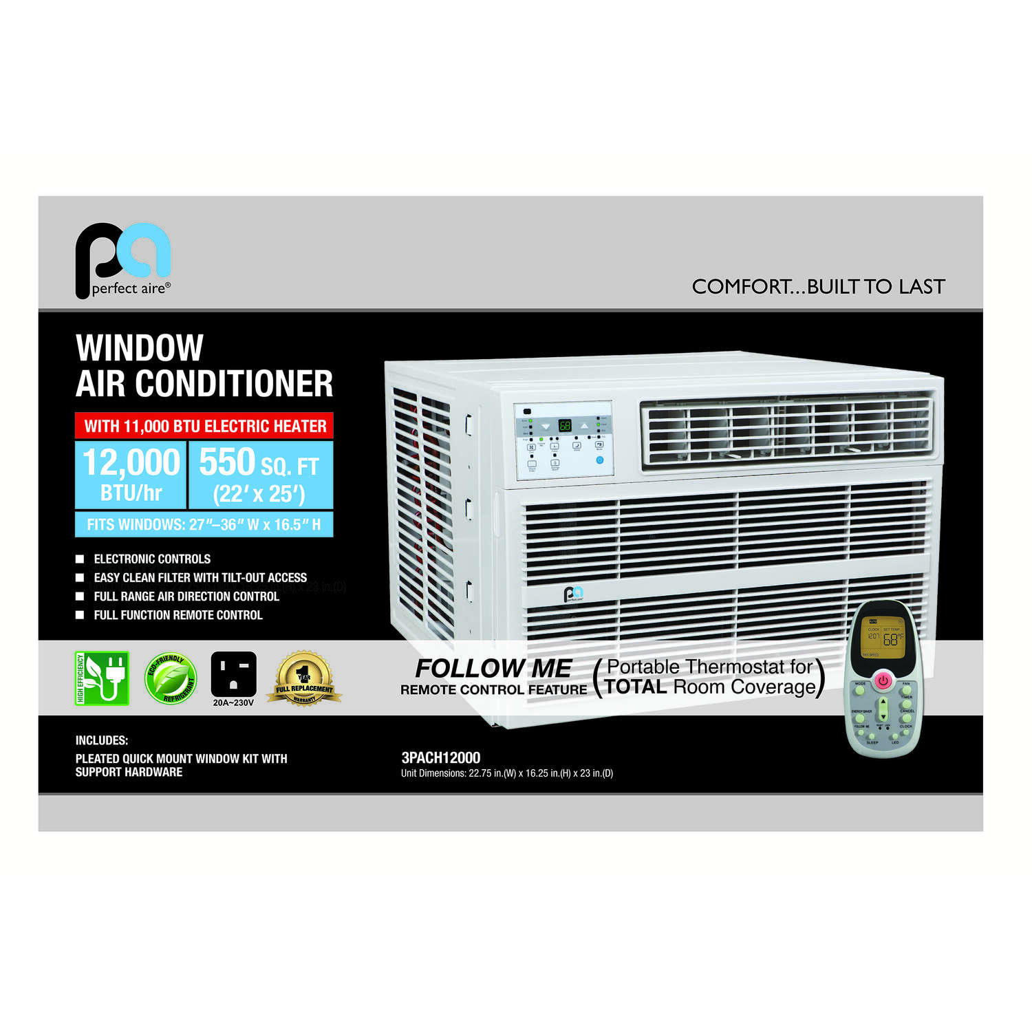 Perfect Aire 12000 BTU Window Air Conditioner w/Heat w/Remote