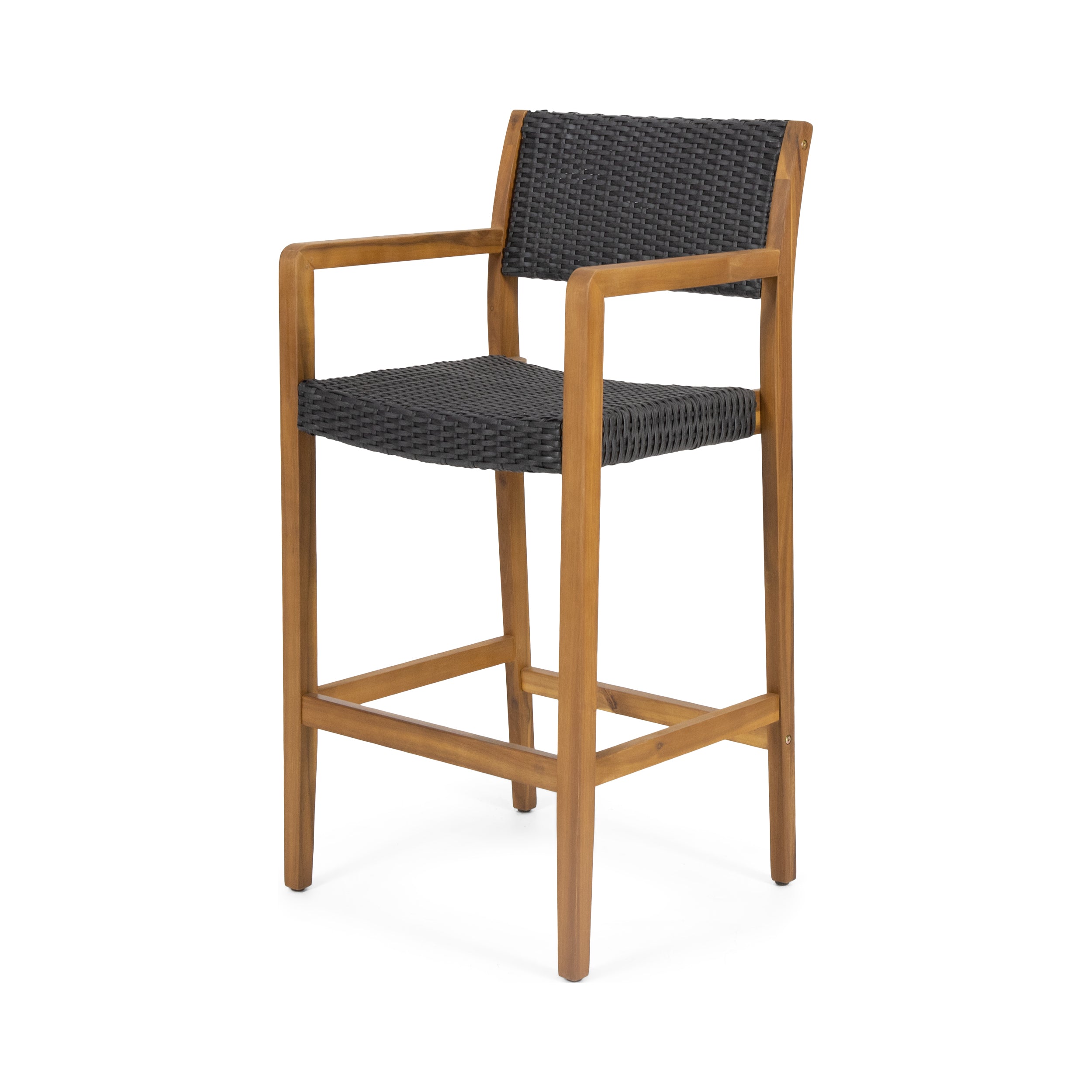 Eliani Outdoor Acacia Wood Barstools with Wicker (Set of 2)