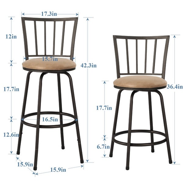 Bar Stools Adjustable Height Swivel Seat， Straight Backrest， Set of 2