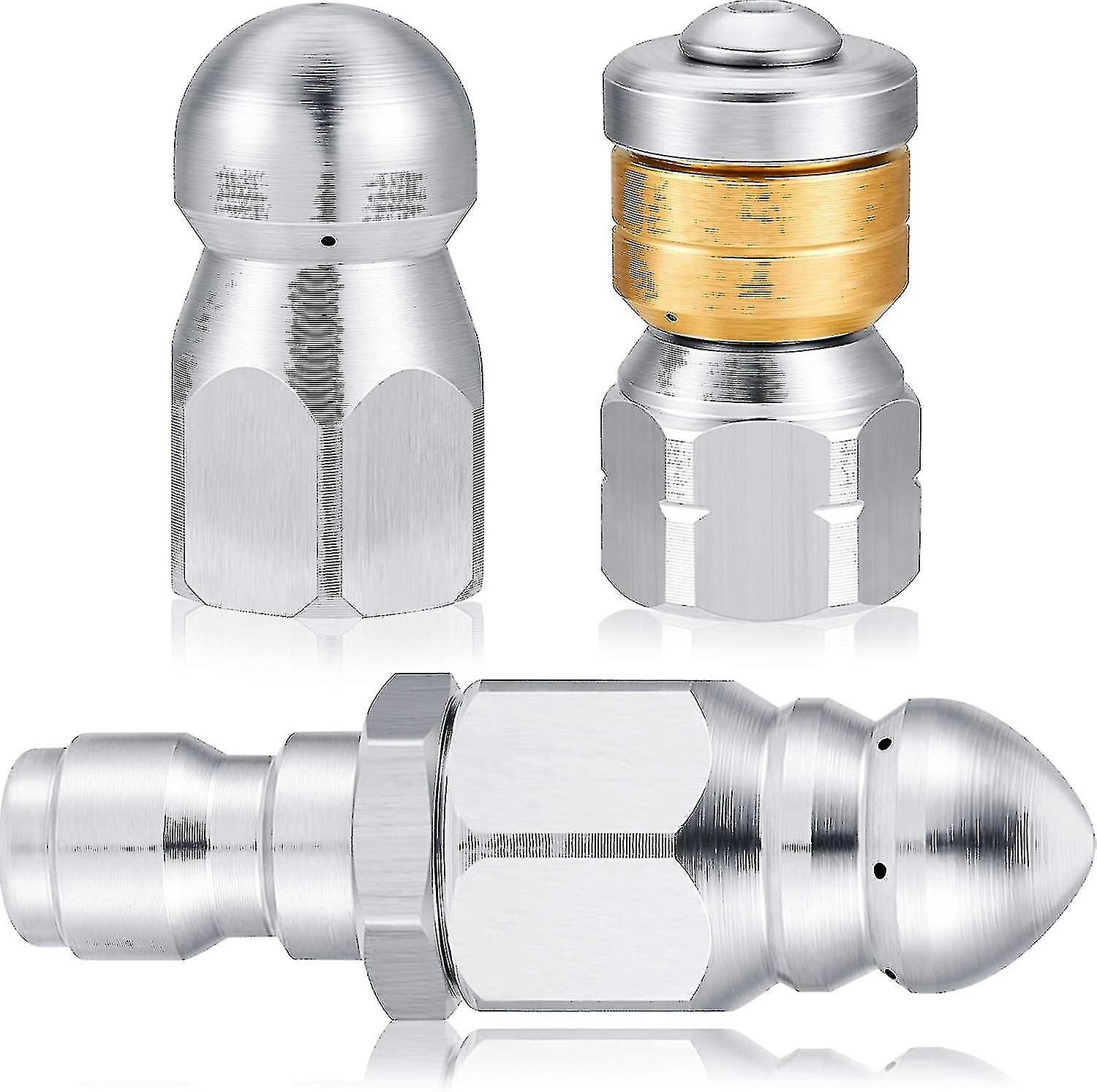 3 Pieces Sewer Nozzle Rotating Button Nose Sewer Jetting Nozzle Stainless Steel Fixed Sewer Nozzle W