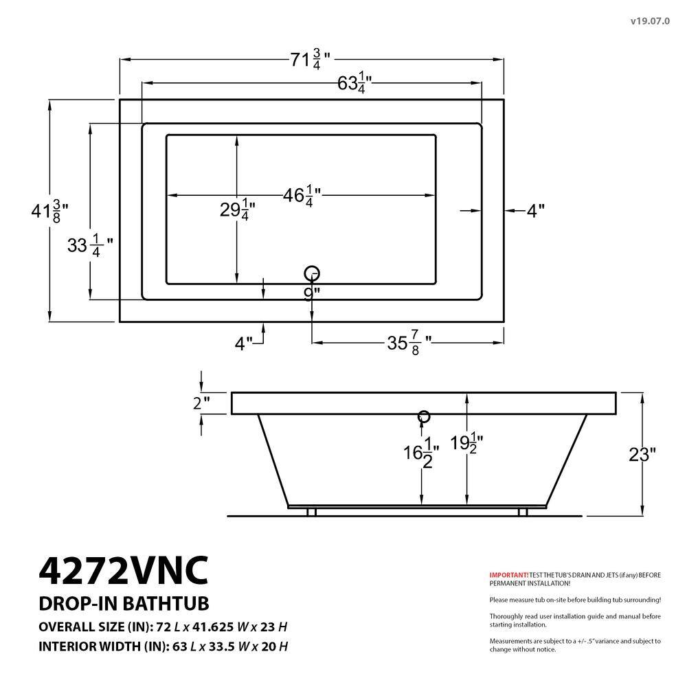 Universal Tubs Sapphire 72 in. Rectangular Drop-in Air Bath Tub in White HD4272VNCAL