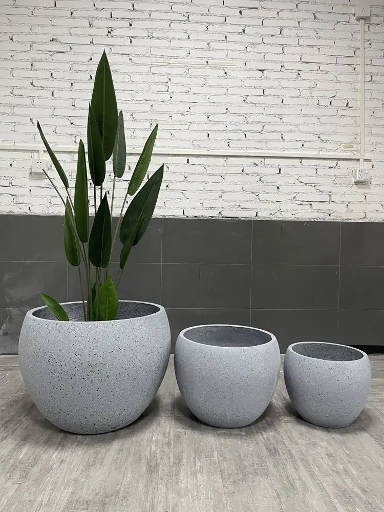 Factory direct sale waterproof large FRP POTS stock light grey plant flower pot for garden decorations