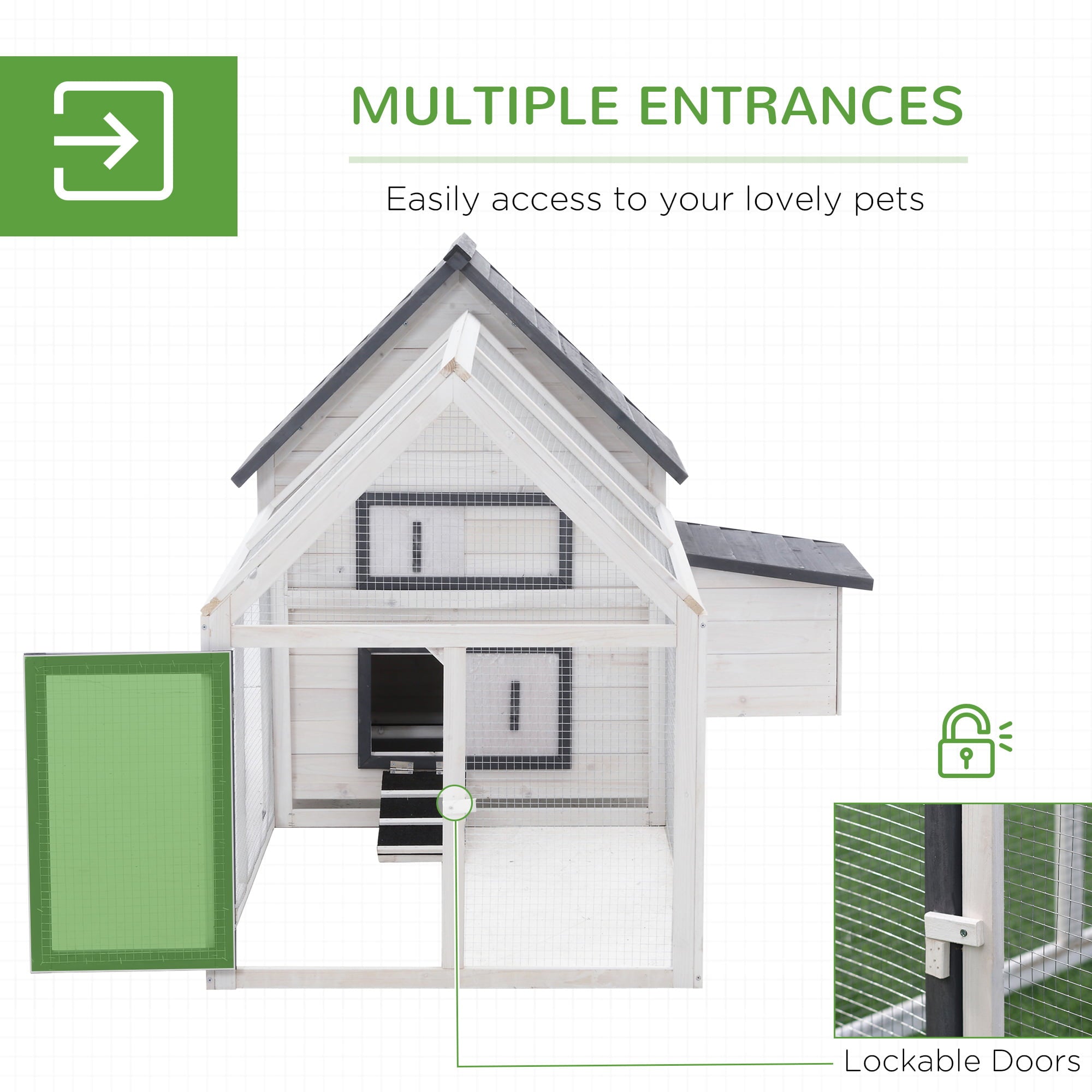 PawHut 48â Wooden Garden Chicken Coop Enclosure with Entrance Ramp，  Run Nesting Box