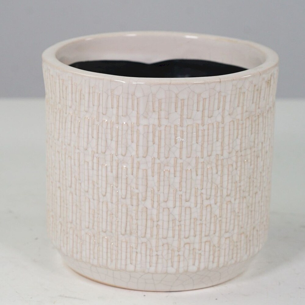 Glazed White Pattern Ceramic Planter