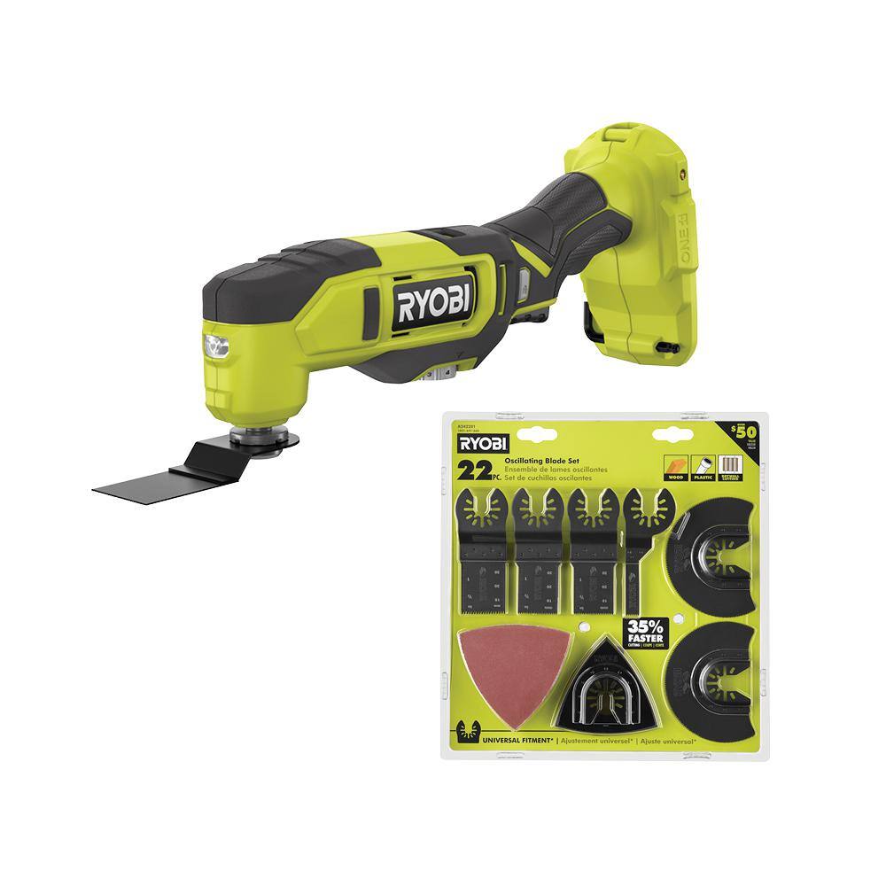 RYOBI ONE+ 18V Cordless Multi-Tool (Tool Only) with 22-Piece Oscillating Blade Set PCL430B-A242201